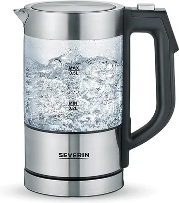Produktbild von SEVERIN Digitaler Mini Glas-Wasserkocher WK 3458  aus Edelstahl, gebürstetschwarzsilber Wasserkocher Wasserkocher Edelstahl Wasserkocher Klein Wasserkocher Tee