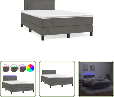 Imagen del producto de Cama con somier y colchón Living Store, color gris oscuro, con iluminación LED, dimensiones 120x190 cm, tapizada en terciopelo