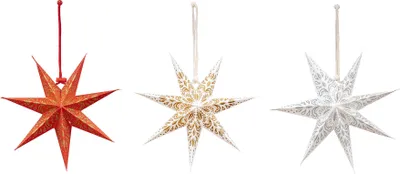Produktbild von 3er Set Papierstern 7 Zacken 20cm Weihnachten Papier Deko Anhänger Weihnachtsdeko