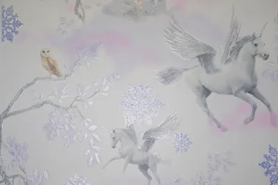 Produktbild von NEWROOM Tapete Rosa Papiertapete Einhorn - Kinderzimmer Romantisch Lila Weiß Glanz Zweige Babytapete Mädchen Babyzimmer