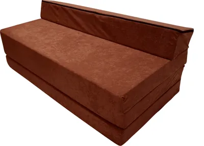 A brown foldable mattress or sofa bed is shown against a white background.