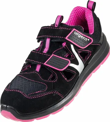 A single black and pink safety shoe is shown against a white background.