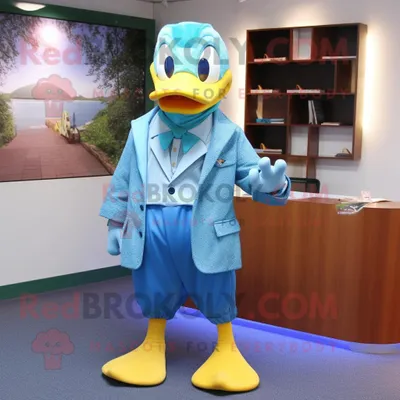 Obrázok produktu pre Maskot spoločnosti REDBROKOLY je azúrová kačka oblečená v nohaviciach typu Capri a s kravatovou sponou