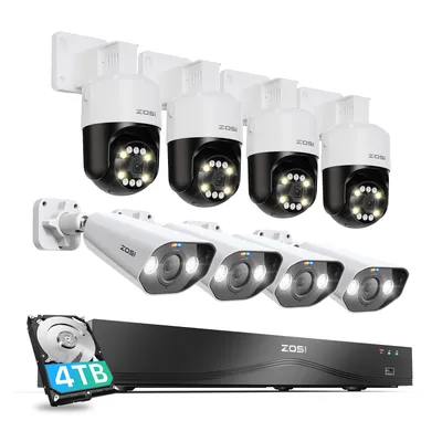 Produktbild von ZOSI 4K PoE Überwachungskamera Set Aussen, 8MP 4TB HDD NVR, 360° Auto Tracking, KI Personen-/Fahrzeugerkennung