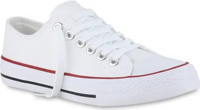 Produktbild von VAN HILL Damen Sneaker Low Schnürer Bequeme Stoff Freizeit Schuhe 902295, Farbe: Weiß Rot, Größe: 42