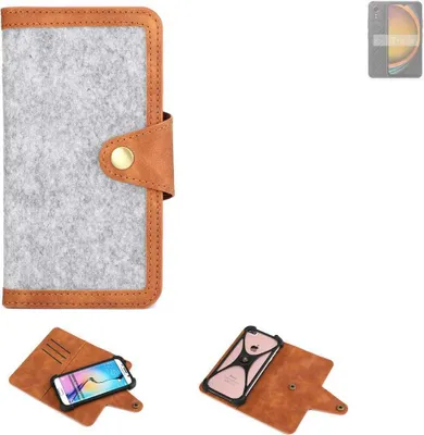 Produktbild von K-S-Trade Handyhülle kompatibel mit Samsung Galaxy XCover7 Schutzhülle Filz-Hülle Kunst-Leder hellgrau braun (1x)