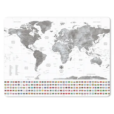 Produktbild von MuchoWow® Mauspad Mousepad Weltkarte - Flagge - Schwarz - Weiß 40x30 cm - Mousepads - Maus Mat - Pad - Mausunterlage - Anti Rutsch
