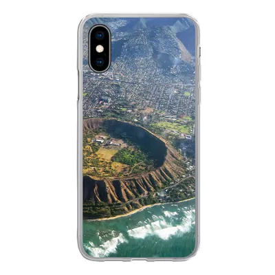 Produktbild von MuchoWow® Handyhülle Schutzhülle Hülle für iPhone X Ein Luftbild von Honolulu und einem erloschenen Krater auf Hawaii Silikon Softcase Handy Hülle - Handyhülle