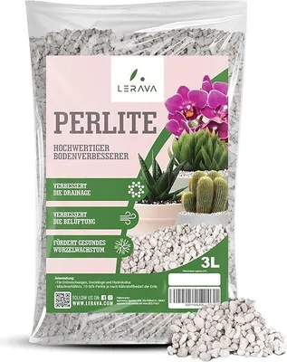Zdjęcie produktu dla LERAVA® Perlit dla roślin [organiczny] - 3L - Optymalna domieszka do ziemi doniczkowej, naturalna i oddychająca - Skuteczny zbiornik składników odżywczych i wody