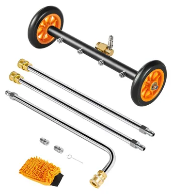 Produktbild von VEVOR 15" Hochdruckreiniger Flächenreiniger, Edelstahl Hochdruckreiniger Aufsätze mit 4 Rädern, 4000 Max PSI, 1/4 Schnellanschluss, 2 Sprühdüsen, 2 Verlängerungsrohre für Beton, Terrasse, Deck, Orange, 40.6 cm