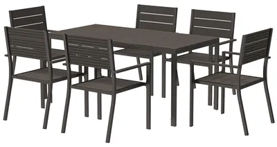 Produktbild von 7-teilige Sitzgruppe Esstisch 160 x 80 cm 6 stapelbare Stühle HDPE-Tischplatte Stahlrahmen pulverbeschichtet Dunkelbraun