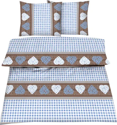 Produktbild von 3-teilig Mikrofaser Bettwäsche Set Bettgarnitur Bettbezug Übergröße 200x200 2x Kissenbezug 80x80 Karo Herz NEU Braun Blau Landhaus