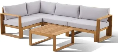 Image de Salon de jardin d'angle modulable - Bois d'acacia - 5 personnes - LEVATA - Gris