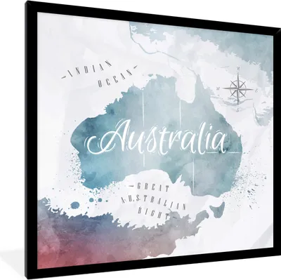 Produktbild von MuchoWow® MuchoWow® Gerahmtes Poster Weltkarte - Australien - Blau 40x40 cm - Poster mit zchwarzem Bilderrahmen - Mit Rahmen - Wanddekoration Schlafzimmer