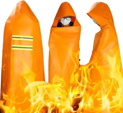 Productafbeelding van Brandwerende Mantel - Vlamwerende Cape Noodgeval - Persoonlijke Veiligheid Ontsnapping - Extra Groot Hittebestendig - 183 x 177 cm - Oranje