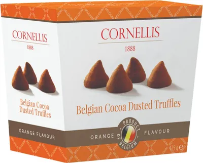 Zdjęcie produktu dla CORNELLIS Trufle Kakaowe z Belgijskiej Czekolady o Smaku Pomarańczy 175g