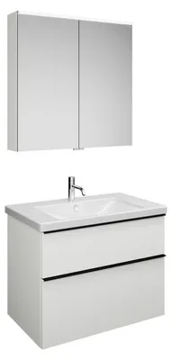Zdjęcie produktu dla Zestaw burgbad Eqio, składający się z szafki z lustrem, umywalki ceramicznej i szafki podumywalkowej, szerokość 830 mm, SFAN083F6584C0001G0252