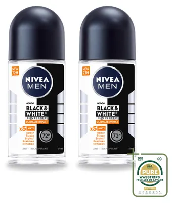 Produktbild von 2 x NIVEA MEN Black & White Ultimate Impact Deodorant Roller 50 ml - Vorratspackung - 2 Stücke