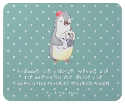 Produktbild von Mr. & Mrs. Panda Mousepad Hebamme Lächeln - Meeresbrise - Geschenk, Berufspassion, laptop, Berufsalltag, Geburtsvorbereitung, Schwangerschaft, mauspad pc, Mouse Pad