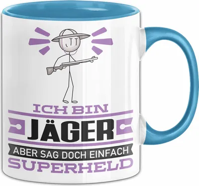 Produktbild von Jäger Geschenk Tasse Ich Bin Jäger Aber Sag Doch Einfach Superheld Lustige Geschenkdiee für Jäger Kaffee-Becher (Blau)