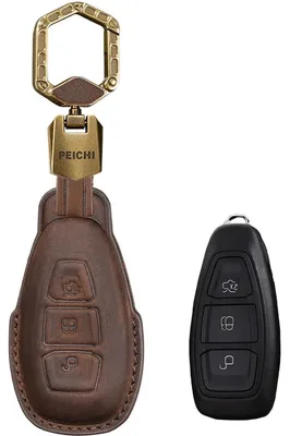 Immagine prodotto di Custodia in pelle marrone per chiavi auto, compatibile con Fiesta, Focus, C-Max, Galaxy, Kuga, Mondeo, S-Max, con 3 pulsanti