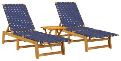 Produktbild von vidaXL Sonnenliegen 2 Stk. mit Tisch Dunkelblau Massivholz Akazie
