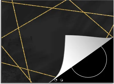 Produktbild von KitchenYeah© Herdabdeckplatte Geometrisches Muster aus goldenen Linien auf schwarzem Hintergrund , 59x52cm, Küche Deko, Glaskeramikkochfeld Herdabdeckung, Abdeckplatte fùr Kochfeld