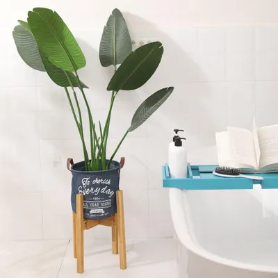 Productafbeelding van Decopatent® Planten Standaard voor Binnen - Bamboe houten - Plant Houder - Krukje en Tafel voor Bloem Potten tot 15.5Ø Cm.