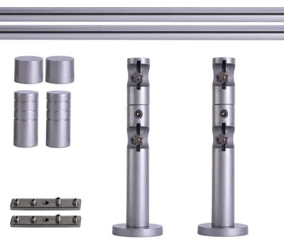 Produktbild von Gardinenstange Set Innenlauf, 2-läufig, ⌀ 19 mm, 140 cm, silber + Wand, Rillen-Kappe Komplettset Innenlauf mit Halterungen & Endstücke, Vorhangstange in Silber, Rot-Bronze & Anthrazit, 120–400cm, Eisen, Aluminum Victoria M.