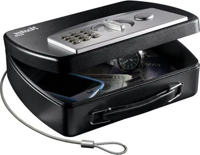 Obrázek produktu pro Elektronický trezor s číselným zámkem a kabelem pro uložení malých zařízení, pasů a hotovosti