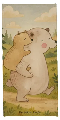 Produktbild von Mr. & Mrs. Panda Strandlaken Papa Bär Design - Grau Pastell - Geschenk, Baumwollhandtuch, Strandtuch, Vorbild, Badhandtuch, Geburtstag, Muttertag, Handtuch, Vatertag