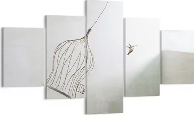 Produktbild von Bild auf Leinwand - Leinwandbild - 5 Teile - Flug Vogel Käfig - 125x70cm - Wand Bild - Wanddeko - Wandbilder - Leinwanddruck - Bilder - Wanddekoration - Leinwand bilder - Wandbild - EA125x70-5085