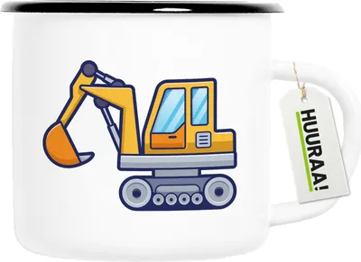 Produktbild von Huuraa Emaille Tasse Bagger Comic 300ml Vintage Campingbecher Geschenkidee