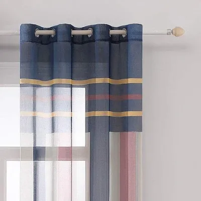 Zdjęcie produktu dla Przezroczysta, styl vintage, zasłona dekoracyjna (140 cm x 225 cm) niebiesko-różowa