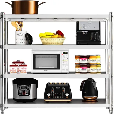 Image de Étagère de cuisine en acier inoxydable Étagère de cuisine lourde avec 4 étagères Étagère de stockage,(L x P x H):120 x 40 x 150 cm