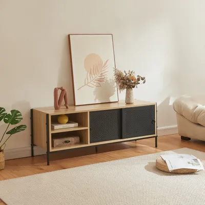 Image de Armoire TV 'Tysnes' avec 2 portes coulissantes 120 x 40 x 45 cm aspect chêne / noir