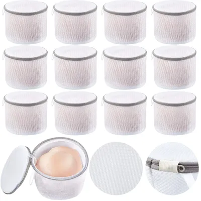 12er Set Wäschebeutel aus Netz, 15 x 18,5 cm, Grau