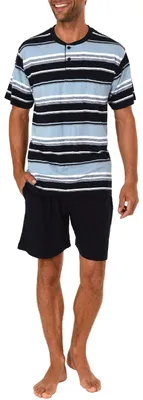 Produktbild von Eleganter Herren Shorty Pyjama kurzarm in Streifenoptik und mit Knopfleiste 105 90 505 ; hellblau , 48