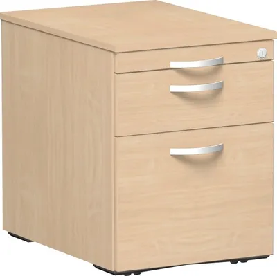 Produktbild von Geramöbel Rollcontainer Hängeregistratur und 1 Metall-Schubfach, mit Utensilienschubfach, Metall-Rollschubführung, Zentralverriegelung, verdeckte Doppel-Lenkrollen, 438x600x565, Buche/Buche, N-0206HR-BB