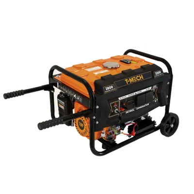 Image de Générateur à essence portable 3300 W, 7 CV, réservoir de 12 l, démarrage électrique à clé 4 temps I Affichage numérique I Alimentation de secours monophasée 230 V CA / 12 V CC I Acier thermolaqué I Réservoir de carburant de 12 litres, roues, trousse à outils et entonnoir