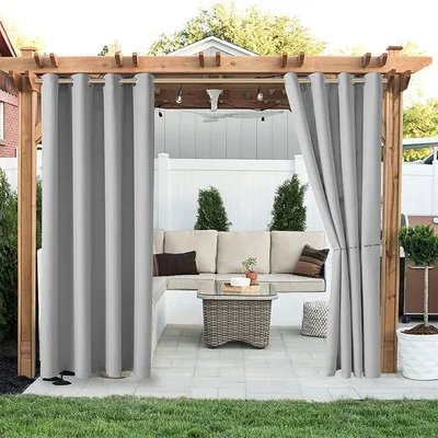 Produktbild von 6 Stück Outdoor Vorhänge Gartenlauben Pavillon Balkon-Blickdicht Vorhänge Gardinen Verdunkelungsvorhänge mit Ösen, Vorhang Wasserdicht Mehltau beständig UVschutz (132*238cm, Hellgrau)