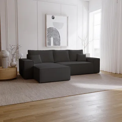Produktbild von Ecksofa mit Schlaffunktion Bergamo L - Sofa 275 cm mit Bettkasten - Links, Ecksofa L-Form, Schlafsofa Schwarz (Anthology 19)
