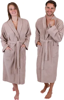 Produktbild von Betz Bademantel Frottee mit Schalkragen für Herren und Damen Berlin 100% Baumwolle Saunabademantel - langer Bademantel - Saunamantel Größe - S/M - cappuccino