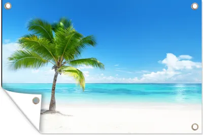 Produktbild von MuchoWow® 60x40 cm Outdoor-Poster Gartendeko Sichtschutz Garten Poster für den Garten  Palme - Strand - Meer - Sommer