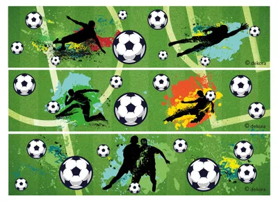 Produktbild von Dekora Fußball Tortendeko essbar, 3 Dekorstreifen aus Esspapier