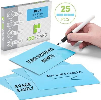 Produktbild von 2DOBOARD Beschreibbare magnete - 15 x 10 cm Blau - für Kanban Board oder Scrum Tafel - 25 Stück - Scrum Karten für Whiteboard - Magnete zum beschriften - Magnetic notes - Kanban karten (Blau)