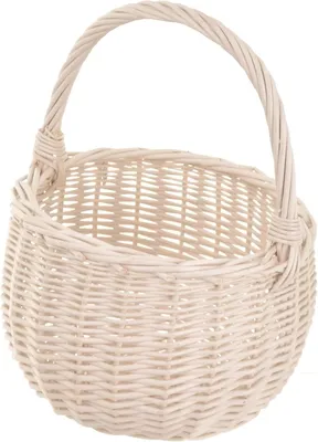 Image de Panier en osier tressé avec anse Panier décoratif rond en osier naturel Ø 20 cm Blanc