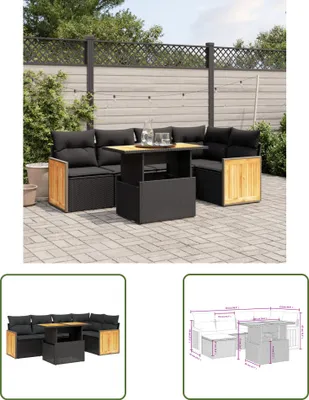 Produktbild von The Living Store 6-tlg. Garten-Sofagarnitur mit Kissen Schwarz Poly Rattan