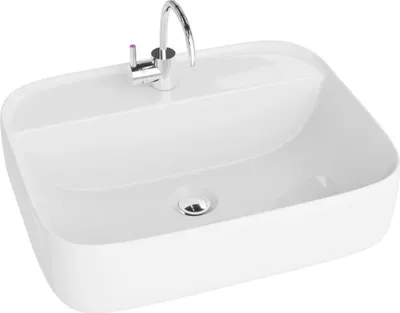 Produktbild von LAVITA Aufsatzwaschtisch Karawela| Aufsatzwaschbecken Rechteckig | Waschbecken ohne Überlauf und mit Hahnloch | Aus hochwertigem Porzellan | Waschtisch | 50x40x14,5 cm | Weiß Glanz