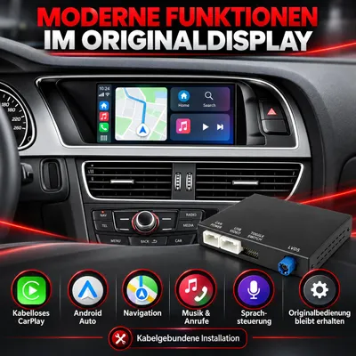 Obrázek produktu pro Junsun Wireless CarPlay Android Auto rozhraní adaptér pro Audi A4 B8 A5 Q5 S5 2009–2015 s AirPlay Mirror Link Navi Bluetooth, Obrázek vytvořený pomocí AI